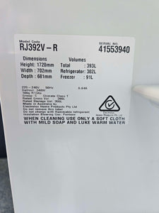 Westinghouse 393L Top Mount Fridge Freezer / RJ392V-R