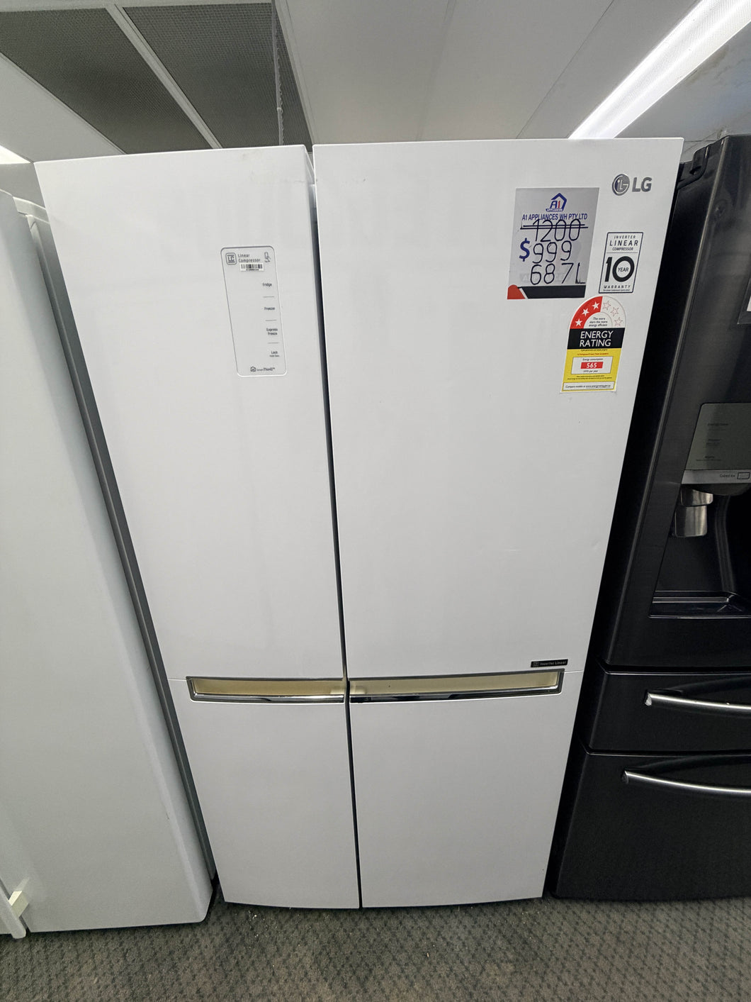 LG GS‑B680WL 687 L Side‑by‑Side Fridge – White, Inverter Linear Compressor